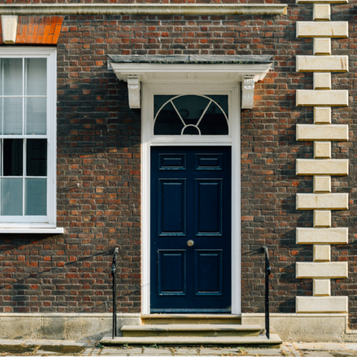 Exterior view of a British townhouse facade